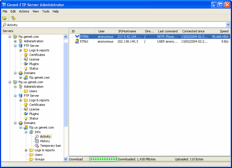 Screenshot for Gene6 FTP Server 3.10.0